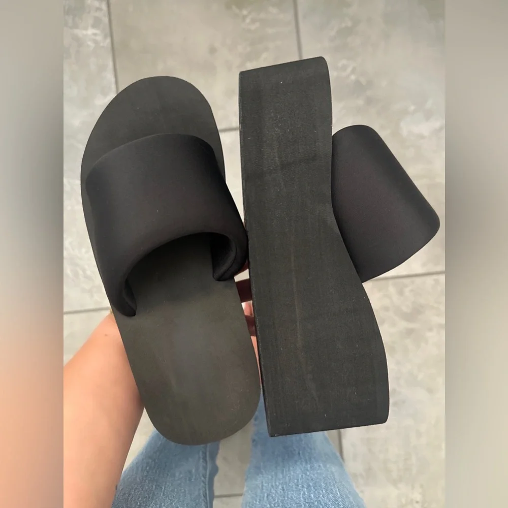 🖤 New! Black Platform Memory Foam Like Wedge Slide Sandals *RUNS BIG*